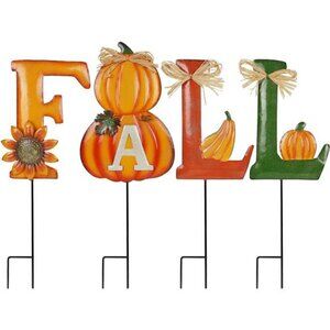 4 Pcs Fall Decorative Garden Stakes, 24 Inch Letter Metal Yard Sign